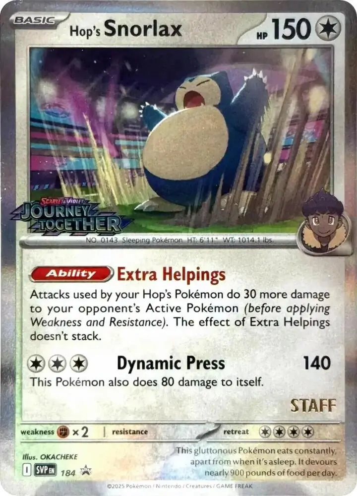 Hop's Snorlax Staff Prerelease 184 - Scarlet & Violet Promos