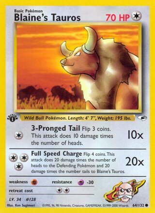 Blaine's Tauros 64/132 - Gym Heroes