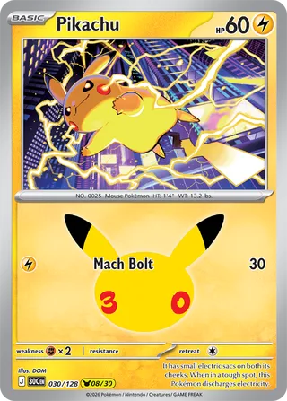 Pikachu 030/128 - 30th Celebration