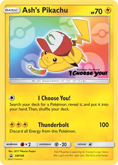 Ash's Pikachu SM108 - Sun & Moon Black Star Promo