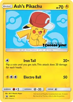 Ash's Pikachu SM113 - Sun & Moon Black Star Promo