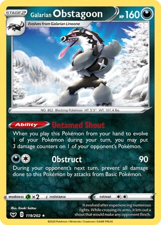 Galarian Obstagoon 119/202 - Sword & Shield Base