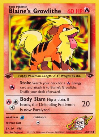 Blaine's Growlithe 62/132 - Gym Heroes