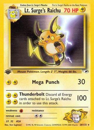 Lt. Surge's Raichu 28/132 - Gym Heroes