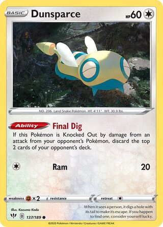 Dunsparce 137/189 - Darkness Ablaze