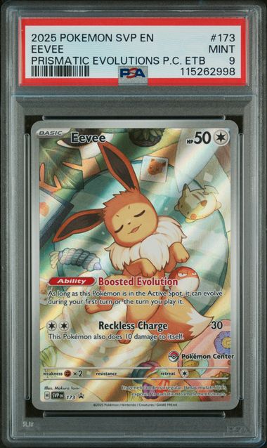 2025 POKEMON SVP EN-SV BLACK STAR PROMO #173 EEVEE PRISMATIC EVOLUTIONS PC ETB – PSA 9 – forside